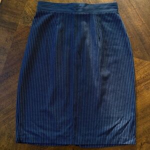 Vintage Elegant Navy Grey Striped Skirt with Slit in Back